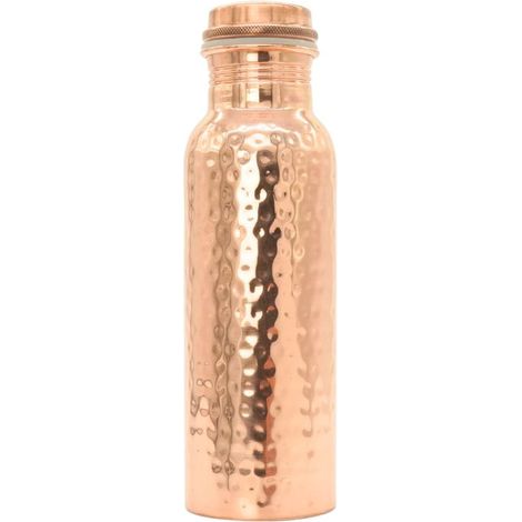 Bouteille d'eau en cuivre martelé 750 ml – Finition brillante – Propriétés antiseptiques – Fabrication artisanale