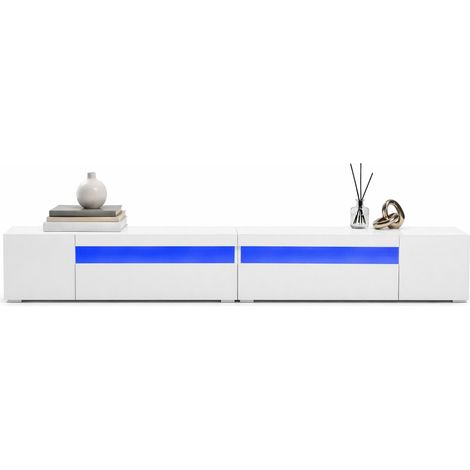 Mueble TV blanco moderno con iluminación LED variable, panel simétrico y diseño extra largo de 240 cm, en MDF resistente y carga de 80 kg, y estable CHICFURN (1/5)