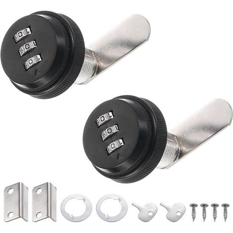 Cadenas à combinaison - 5,1 x 4 x 4,5 cm - Noir - Combinaison à trois chiffres - Pour boîtes aux lettres, tiroirs de placard - Lot de 2 - Verrou de tiroir (1/5)
