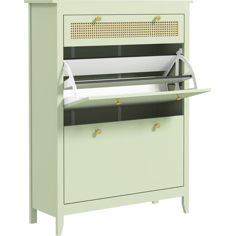 Meuble à chaussures 2 portes avec tiroir, étagère à chaussures pour 12 paires, rangement entrée, vert 88 x 30 x 120 cm