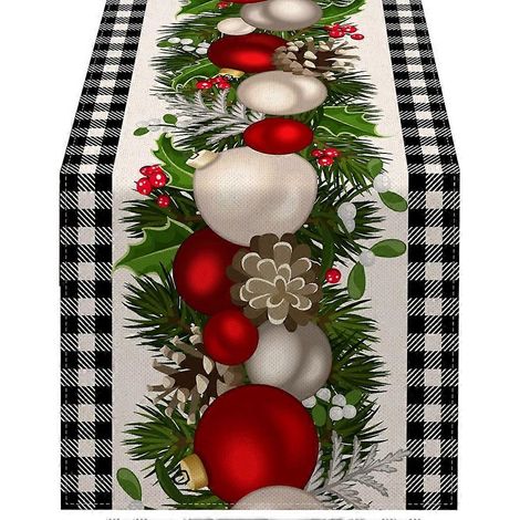 Weihnachtstischläufer mit schwarz-weißem Vichy-Karo, Weihnachtsdekoration für Zuhause und Küche (1/5)