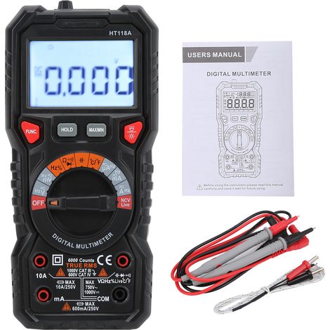Multimètre numérique HT118A, plage automatique, testeur de tension multifonction, compteur de courant pour électricien (1/5)