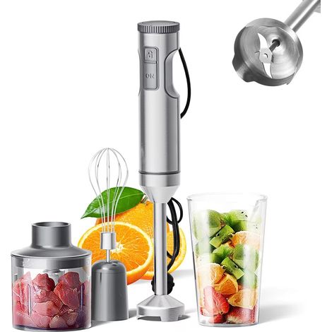 Mixeur plongeant puissant 4 en 1, bâtonnet en acier inoxydable, bol mélangeur 700 ml, bol robot 500 ml, fouet (1/5)