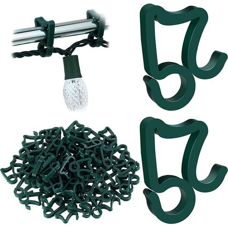 ZOLGINAH 100 Piezas Gancho de Luz de Navidad, Ganchos de Canalón de Techo Exterior, Clips de Luz de Navidad de Plástico para Luces Decorativas de Teja de Canalón - Verde (1/5)