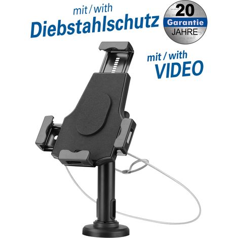 myWall HT32L - Soporte Universal para Tablet 2 en 1, con protección antirrobo, para Montaje en Pared o como Soporte de Mesa, Apto para la mayoría de Dispositivos de 7,9 a 10,5 Pulgadas