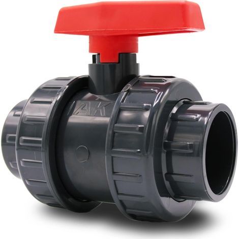 Vanne à boisseau sphérique PVC 50 mm 1 1/2" double union PN16 I PVC-U avec 2 manchons à coller et écrous d’union I Pour plomberie piscine bassin aquarium arrosage I bm001 (1/4)