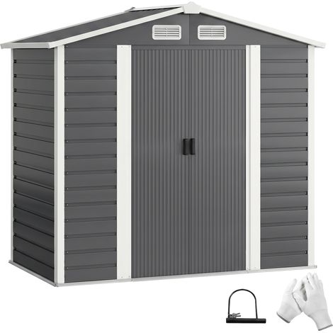 Abri de jardin en métal avec portes coulissantes et serrure à clés, 2,1 x 1,2 x 1,9 m, gris foncé (1/4)