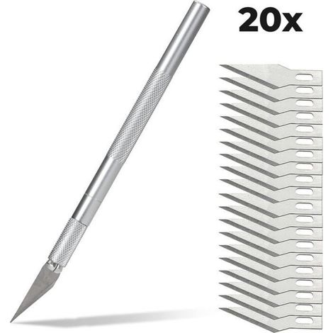 Scalpel - 12 cm - Poignée Métal - Capuchon De Sécurité - Pour Modélisme Bricolage Restauration - 1 Pièce + 20 Lames (1/4)