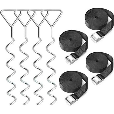 Ancrage Pour Trampoline - 4 Pièces - Piquets À Vis En Acier Galvanisé - Pour Trampolines Ronds Ou Rectangulaires - Fixation Sans Creusement - Lot De 4 (1/5)