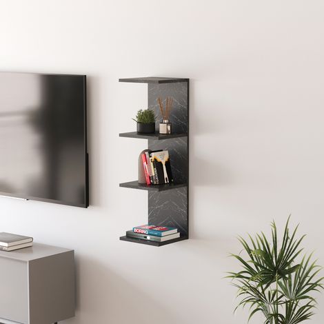 Mensola da Parete Surahammar Libreria Scaffale a Muro con 4 Ripiani - Effetto Marmo Nero [en.casa]