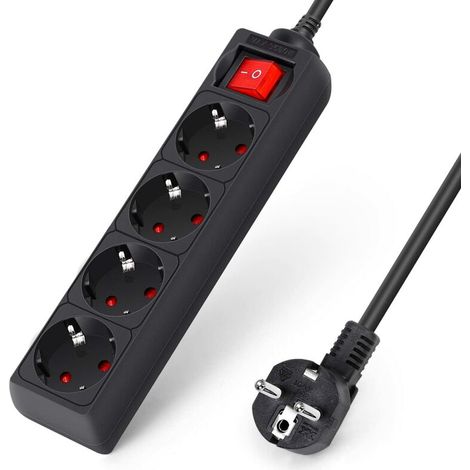 Multiprise 4 prises avec câble interrupteur parasurtenseur 2m noir 3680w