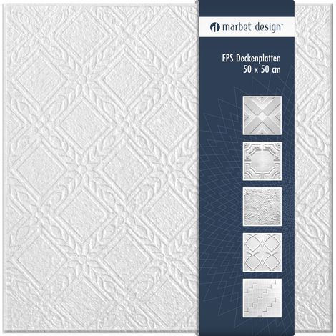 Deckenplatten 50x50cm Styropor EPS weiß 34 Dekore, Marbet Deckenverkleidung: 10 m² / 40 Platten, Perga