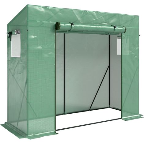 Serre de jardin anti-UV, 2 fenêtres avec moustiquaire, barres de renforcement, 200x77x169 cm, acier et PE vert. (1/5)