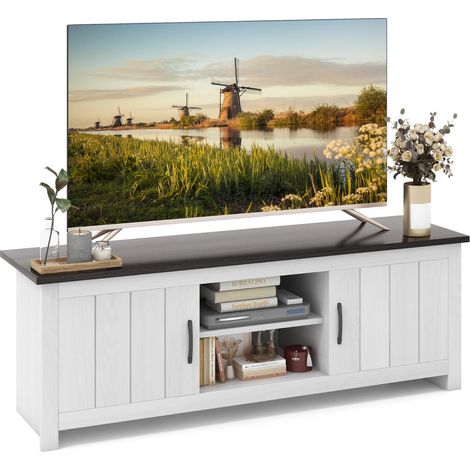 Meuble TV moderne avec 4 compartiments 145 x 39,5 x 49,5 cm espace de rangement pratique en bois brun