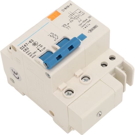 Disjoncteur miniature 63 A bipolaire avec protection contre les fuites à air, montage sur rail DIN, 400 V (1/5)