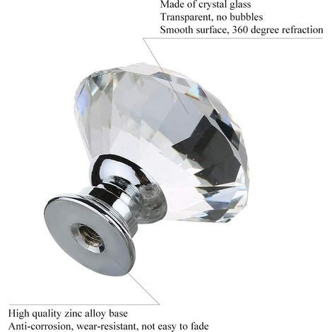 16 Stück 30 mm Kristall-Schranktürknöpfe, klare Diamant-Schubladentürgriffe, moderne transparente Glasmöbelknöpfe, Dekoration für Küche, Kommode, Nachttisch mit Schrauben (1/4)