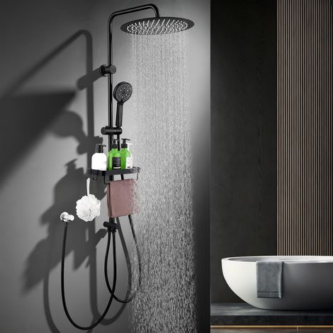 Douche à effet pluie sans robinet, système de douche noir avec (1/5)