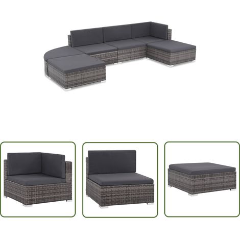 The Living Store 6-tlg. Garten-Lounge-Set mit Auflagen Poly Rattan Grau - Outdoor Möbel - Garten Lounge - Esszimmergarnitur - Rattan Gartenmöbel - Balkonmöbel (1/5)