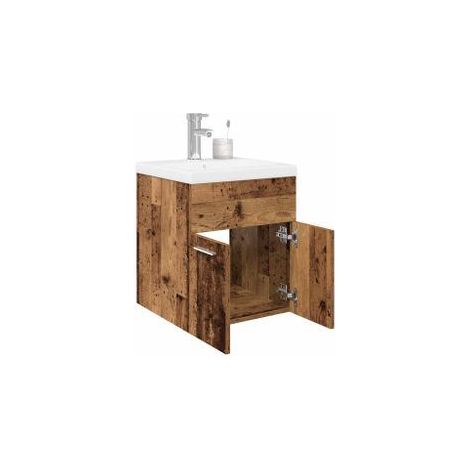 Meuble lavabo avec bassin et robinet intégrés vieux bois
