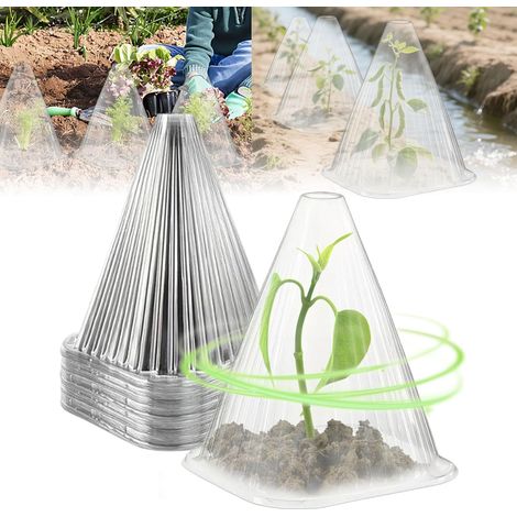 100 housses de protection transparentes pour plantes de jardin et serres, cloches de jardin réutilisables en plastique pour jeunes plants et semis (lot de 10). (1/5)