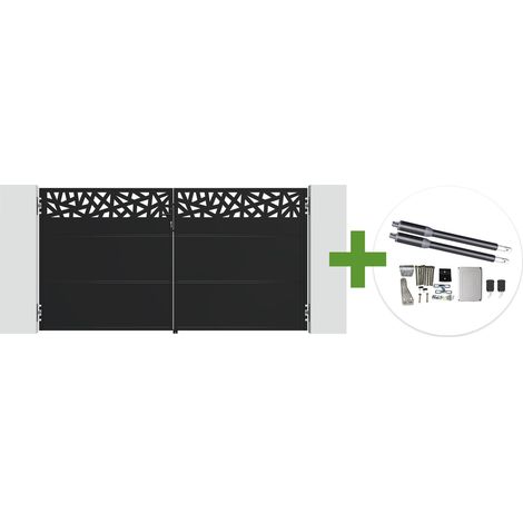 Portail battant acier noir mat 3m NALI RUIVO H.160cm + moteur Ranger B150 (1/5)