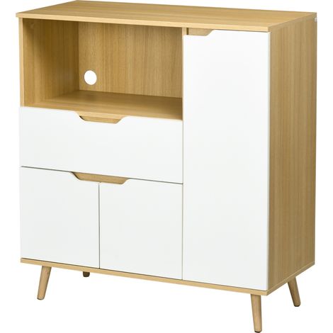 Küchenschrank für Mikrowelle, 90 x 40 x 98,5 cm, weißes Holz, 1 Schublade, 2 Türen, Ablagefach