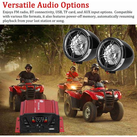 Diebstahlsicherer Bluetooth-Lautsprecher für Motorräder, 4 Kanäle, hohe Leistung, FM-Radio, MP3, Stereo, mit LCD-Bildschirm (1/5)