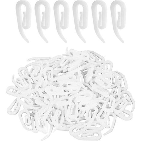 Lot de 100 crochets à rideaux en plastique, crochets à rideaux en plastique - rails à rideaux, crochets pour douche/fenêtre/rail (1/4)