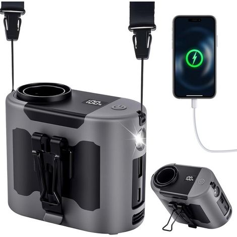 Ventilador portátil de 10000 mAh，40 horas de autonomía，ventilador de cinturón recargable，ventilador de cuello manos libres con iluminación LED
