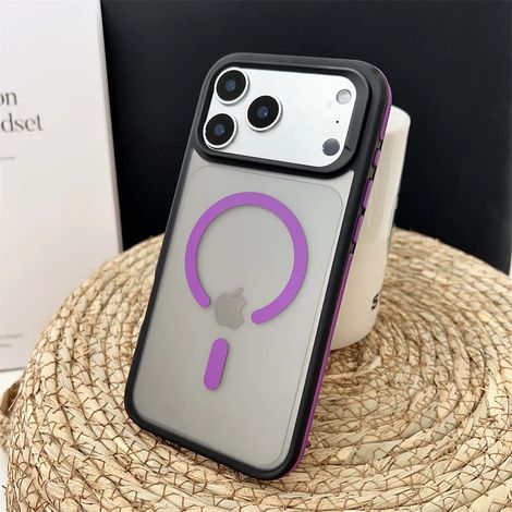 (iPhone 17, Violet) Coque magnétique givrée antichoc pour iPhone, compatible avec la recharge sans fil MagSafe.