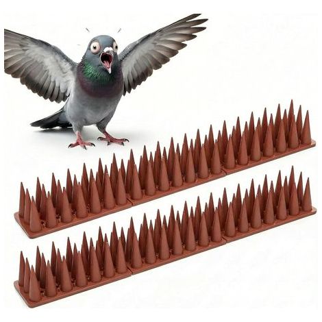 Set of two plastic bird spikes, suitable for pigeons, squirrels, raccoons, and cats. Color: brown. (43 × 4 × 3.5 cm) (1/5)