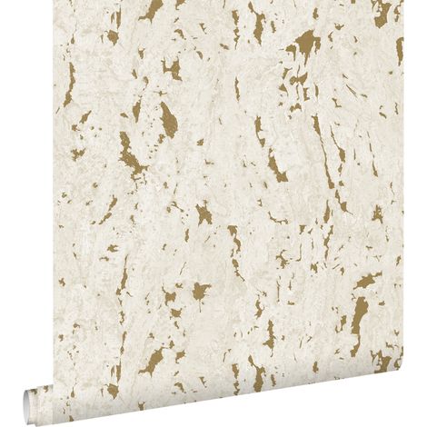 Papier peint effet liège blanc cassé et or – 50 x 900 cm – Raccord sauté – Pour chambre, salon, bureau – Écologique et intissé – Estahome (1/5)