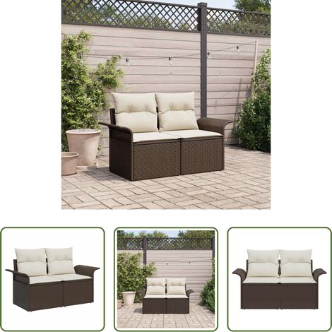 Canapé extérieur - Canapé de jardin avec coussin Marron 141 x 62 x 69 cm polyrotin (1/5)