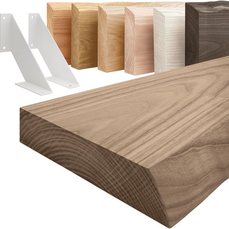 LAMO Manufaktur étagère murale en bois massif, irrégulier, étagère de rangement Vintage, Noisette / Blanche 160cm, LW-01-A-004-160VW