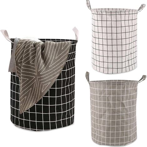 Panier a Linge Pliable Rond,3 Pièces 40L Corbeilles à Linge Tissu avec Poignées,Bac a Linge Multifonction Utilisé pour Jouets,Vêtements Panier de Rangement 35 x 43,5cm (1/5)