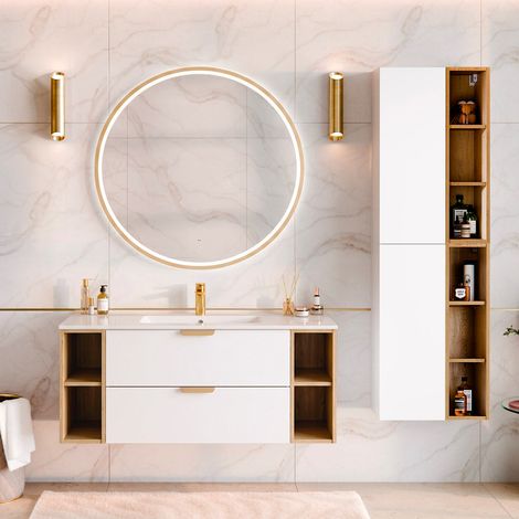 Mueble lavabo 120cm individual con 4 huecos y pedestal Oria Blanco mate (1/5)