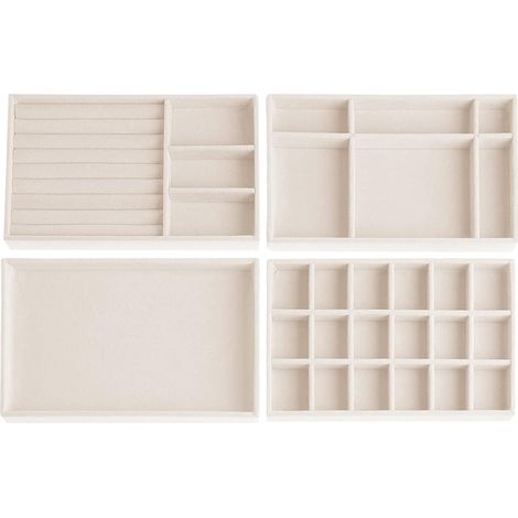 4-teiliges Schmuckaufbewahrungsset: Schublade, Tablett, Box, Samt-Organizer, stapelbar, für Schmuck, Ohrringe, Armbänder, Ringe (Beige)