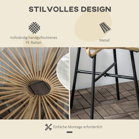 Table de jardin style bohème, rotin synthétique PE, verre trempé, résistant aux intempéries, 50 cm x 50 cm x 50 cm, beige (1/4)