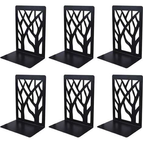 ALLIANDIS3 Paires/6 Pcs Serre-Livres en Métal, Serre Livres pour Étagères, Cale Livre Metal, Bookend Supports, pour Bureau, Ecole, Maison, Librairie, Séparateurs de Livres, CD, Porte-Dossier (Noir) (1/4)