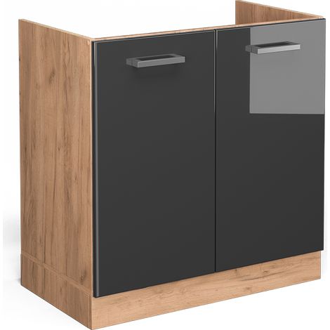 Mobile lavello cucina R-Line, Antracite lucido, 80 cm senza piano di lavoro, Vicco