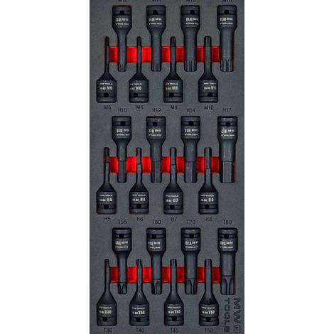 Mw Tools – Jeu d'embouts douilles à chocs 1/2 TORX-HEX-SPLINE 24 pièces – Module de servante – Pour visser dans des espaces confinés – MWDBI24