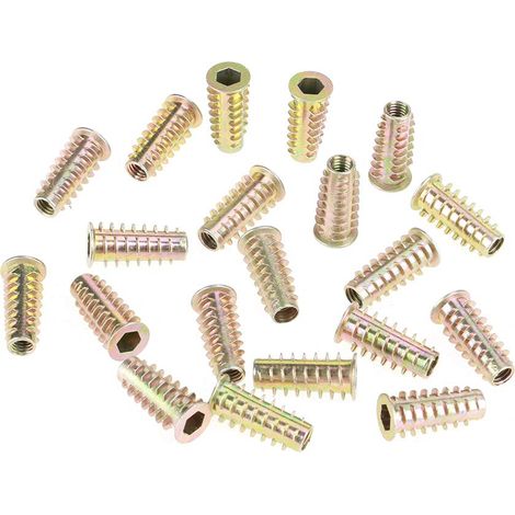 20 dadi per mobili a testa esagonale in lega di zinco M6  25 mm, filettati per inserto in legno.