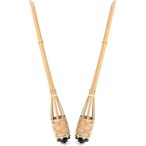 Torche de Jardin en Bambou Beige, Lot de 2, Lumière D’huile (1/5)
