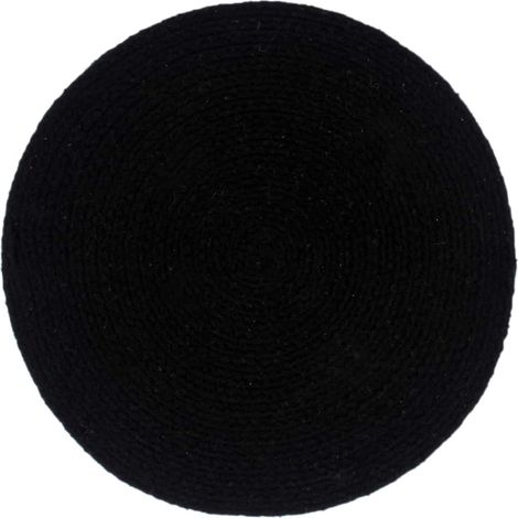 Lot de 6 napperons de table ronds tissés à la main en 100 % coton noir diamètre 38 cm (1/4)