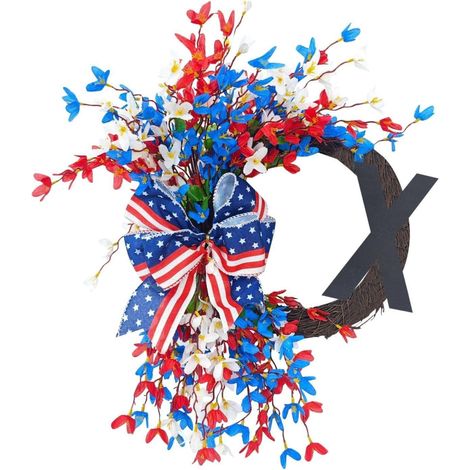 Wreath - 26-Letter Alphabet Surname Decor - Patriotic Outdoor Front Door Hanging - For Independence Day Memorial Day - 1 Piece (1/5)
