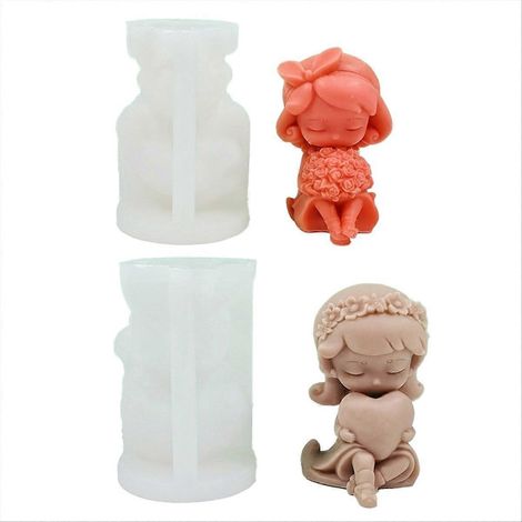 Moule en silicone pour bougie 3D en forme de cœur et de rose (lot de 2), pour résine de plâtre. (1/5)