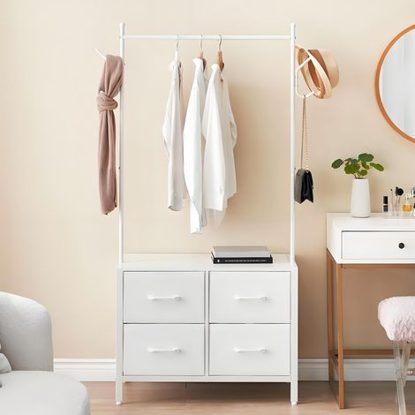 Commode penderie Multifonction avec 4 tiroirs en Tissu – Structure métallique Robuste, Dessus en Bois, Tringle à vêtements, Crochets latéraux – Rangement optimisé pour Chambre, entrée ou-40x80x168 cm (1/5)