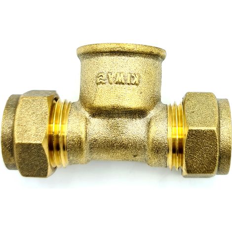 15mm x G1/2 Femelle x 15mm Tee Lien Tuyau Raccords Compression Laiton Adaptateur (1/2)