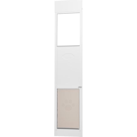 Mophorn Puerta para perros para puertas corredizas de vidrio, altura ajustable de 75 7/8" a 80 11/16", estructura de bisagra, solapa y cerradura para perros grandes