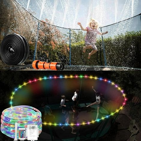 Trampoline de 3m avec Jeu d'Eau et Éclairage LED pour Enfants, Accessoires Extérieur Jardin, Jouets Aquatiques Été, Lumière Imperméable 16 Couleurs Télécommande pour Garçons Filles Adultes (1/4)